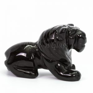 Art Deco Bronze Animals Leo Lion Statuette Figurine Sculpture w/ Obsidian Stand 