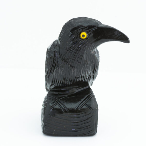 raven black onyx yellow eye spirit totem gemstone animal carving front 1000x1000